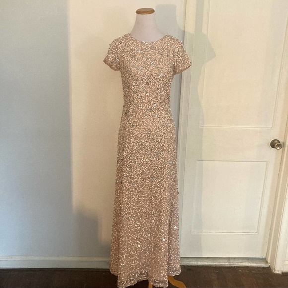 Adrianna Pappell Sequin Gown Blush Pink Scoop Back 4 - Picture 3 of 9